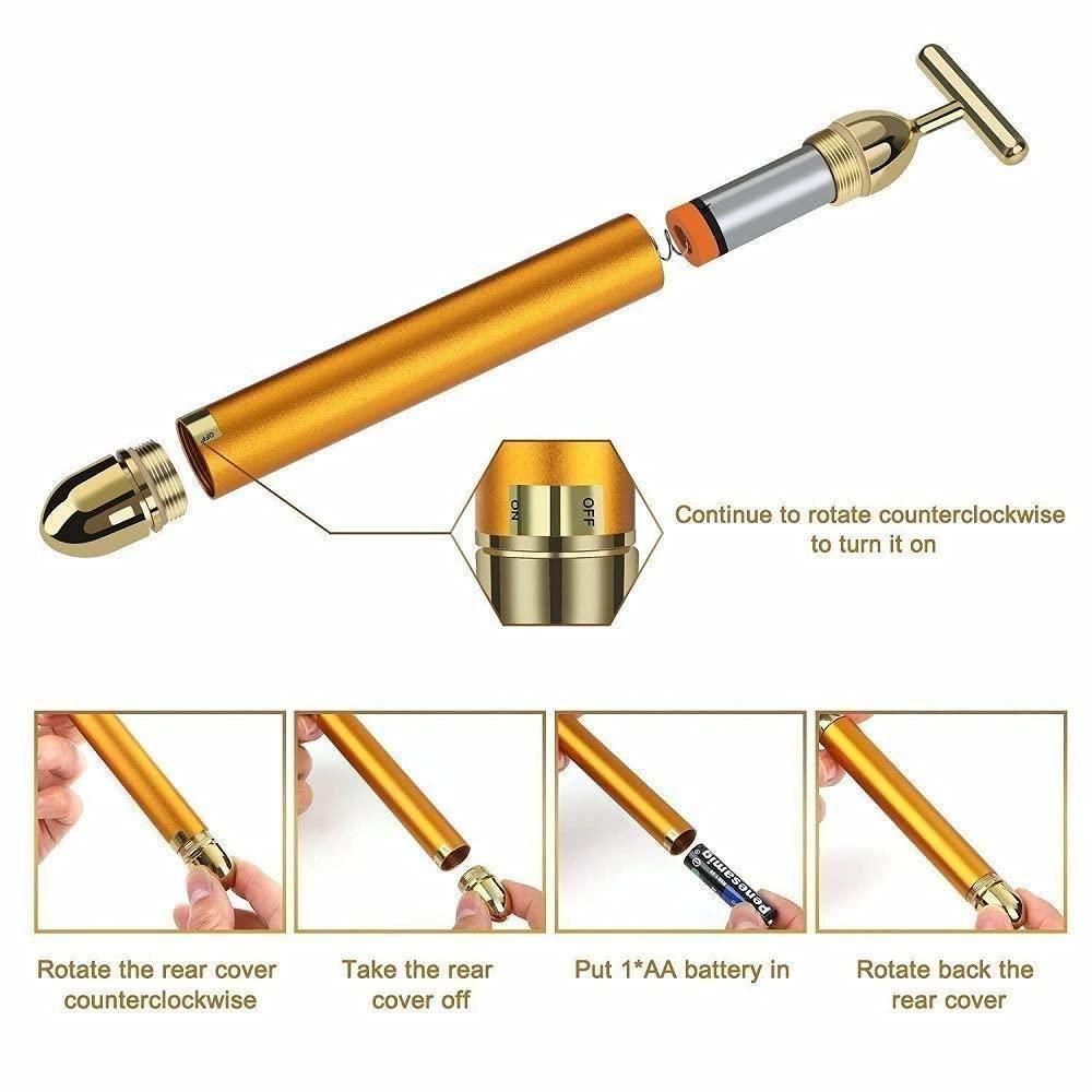 24K Gold Vibrating Facial Massager | Electric Beauty Bar Roller for Anti-Aging, Firming & Sculpting