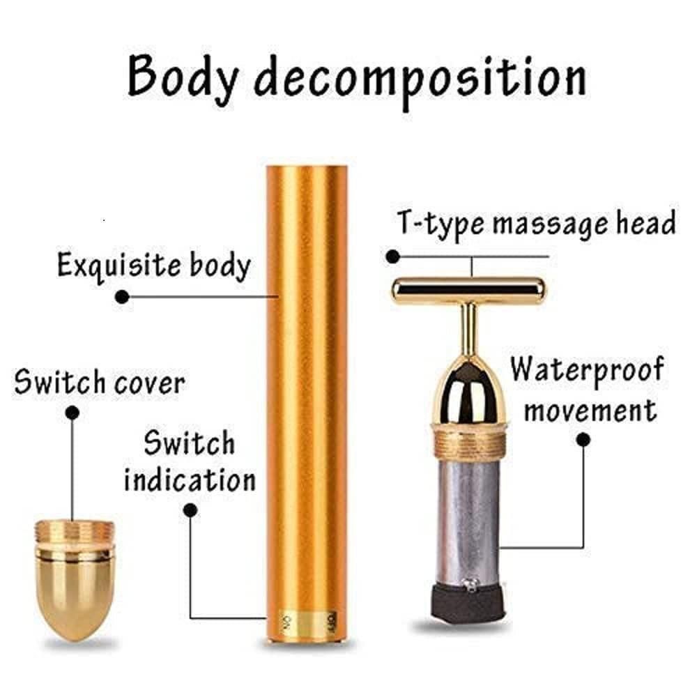 24K Gold Vibrating Facial Massager | Electric Beauty Bar Roller for Anti-Aging, Firming & Sculpting