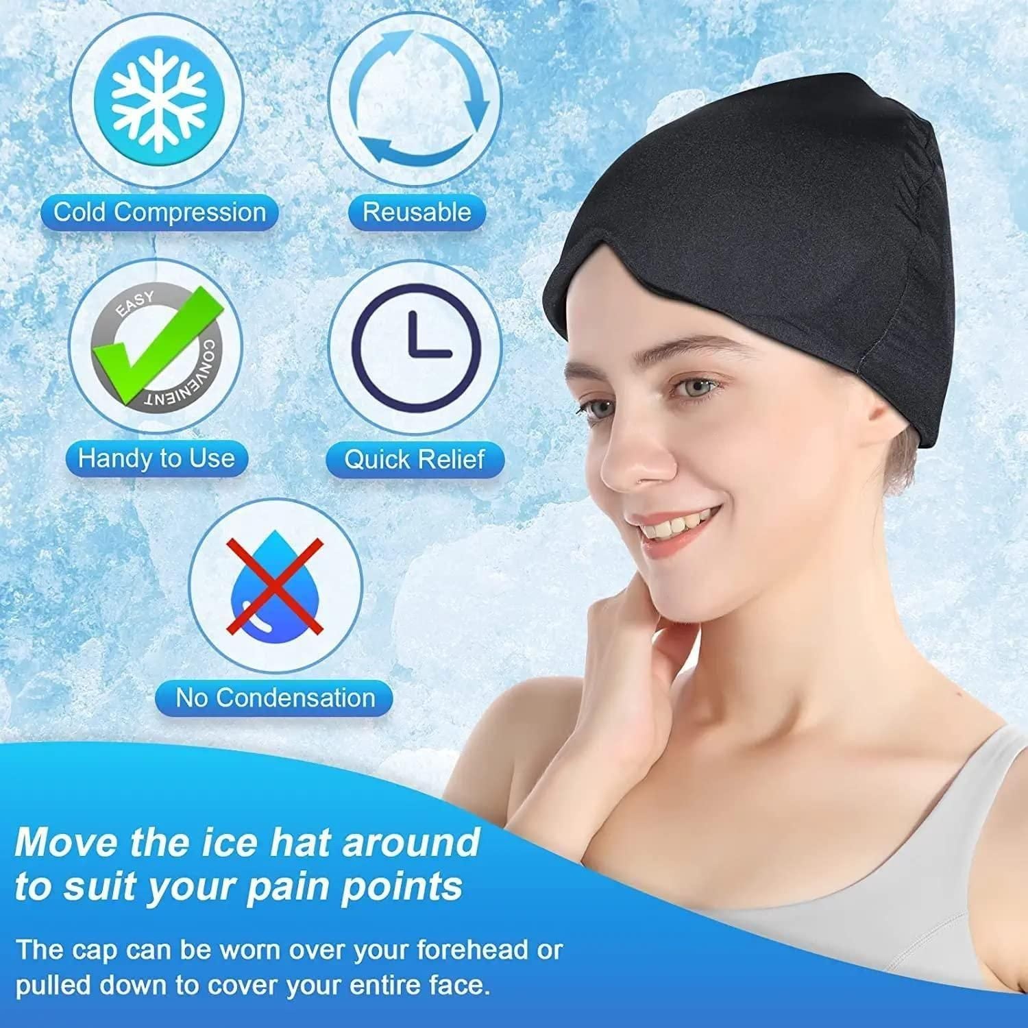 360° Migraine Relief Cap | Cold Therapy Ice Mask for Headache & Stress