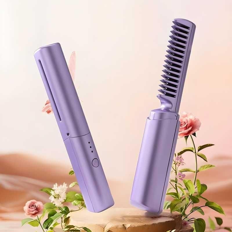 Meneflix Cordless Rechargeable Mini Hair Straightener Hot Comb | 200°C Max