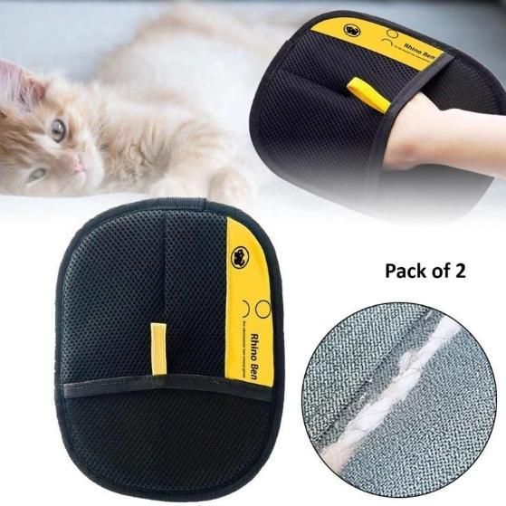 Pet Hair Removal Gloves (Pack of 2) | Double-Sided Grooming & Massage